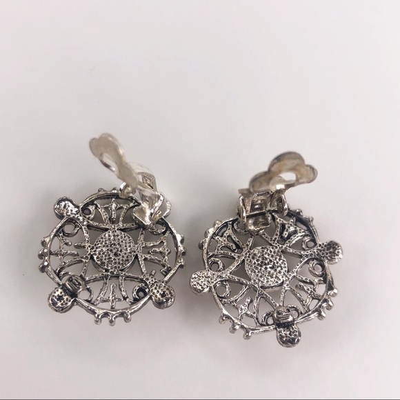 Vintage Y2K Clip On Earrings Red Gem Silver Gothic - Picture 6 of 11